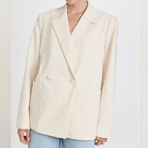 NWT Good American Blazer Stretch Cotton Blend Double Breasted in Bone 0 - Picture 4 of 6